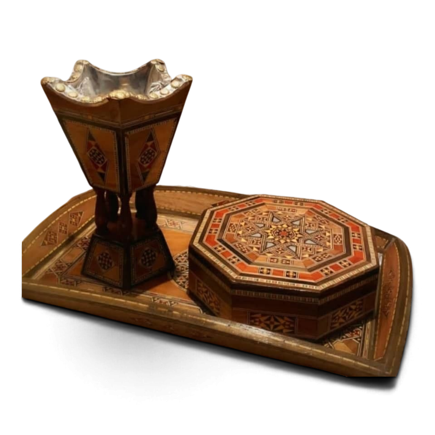 Handcrafted wooden and shell incense holder set