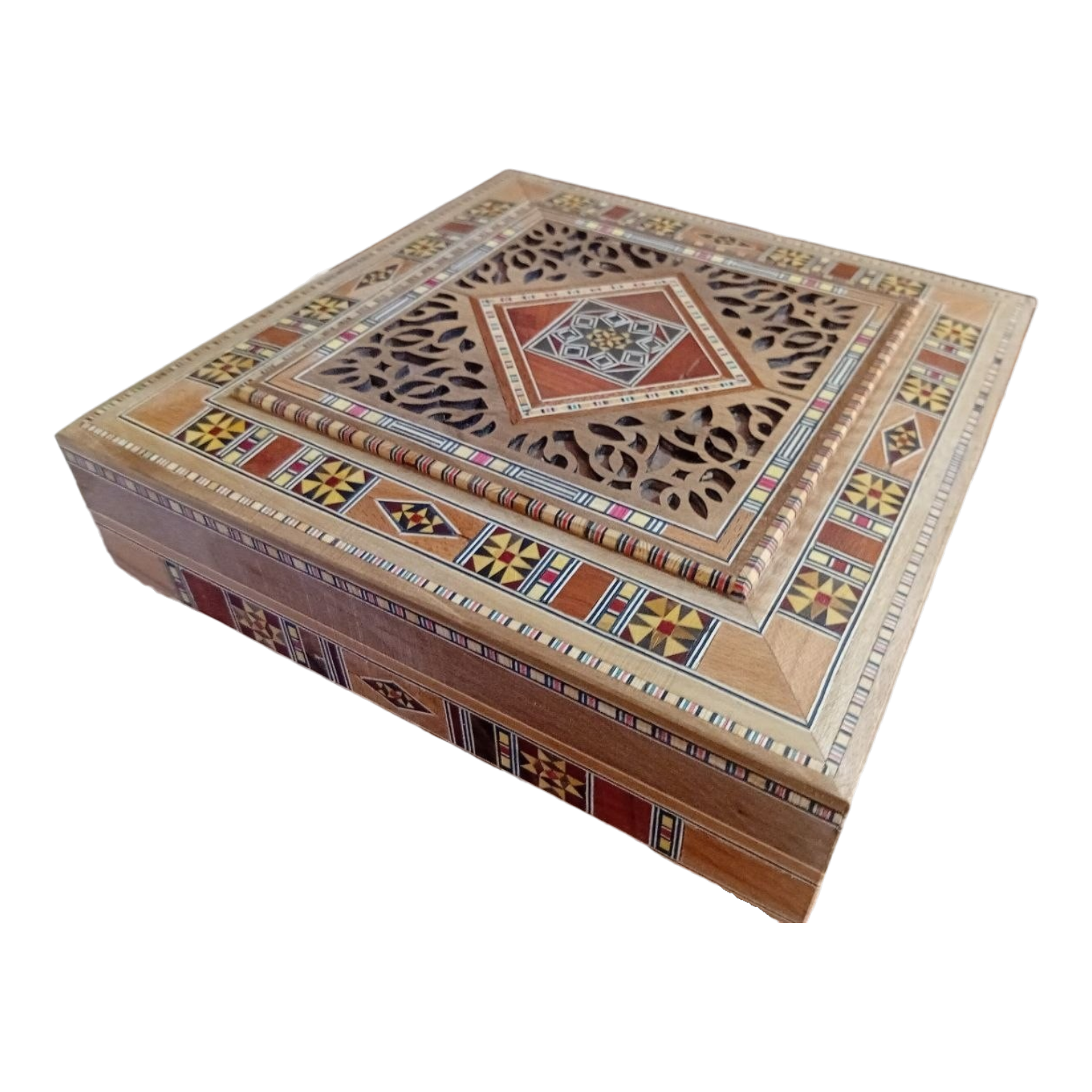 Ornate carved Damascene mosaic presentation box