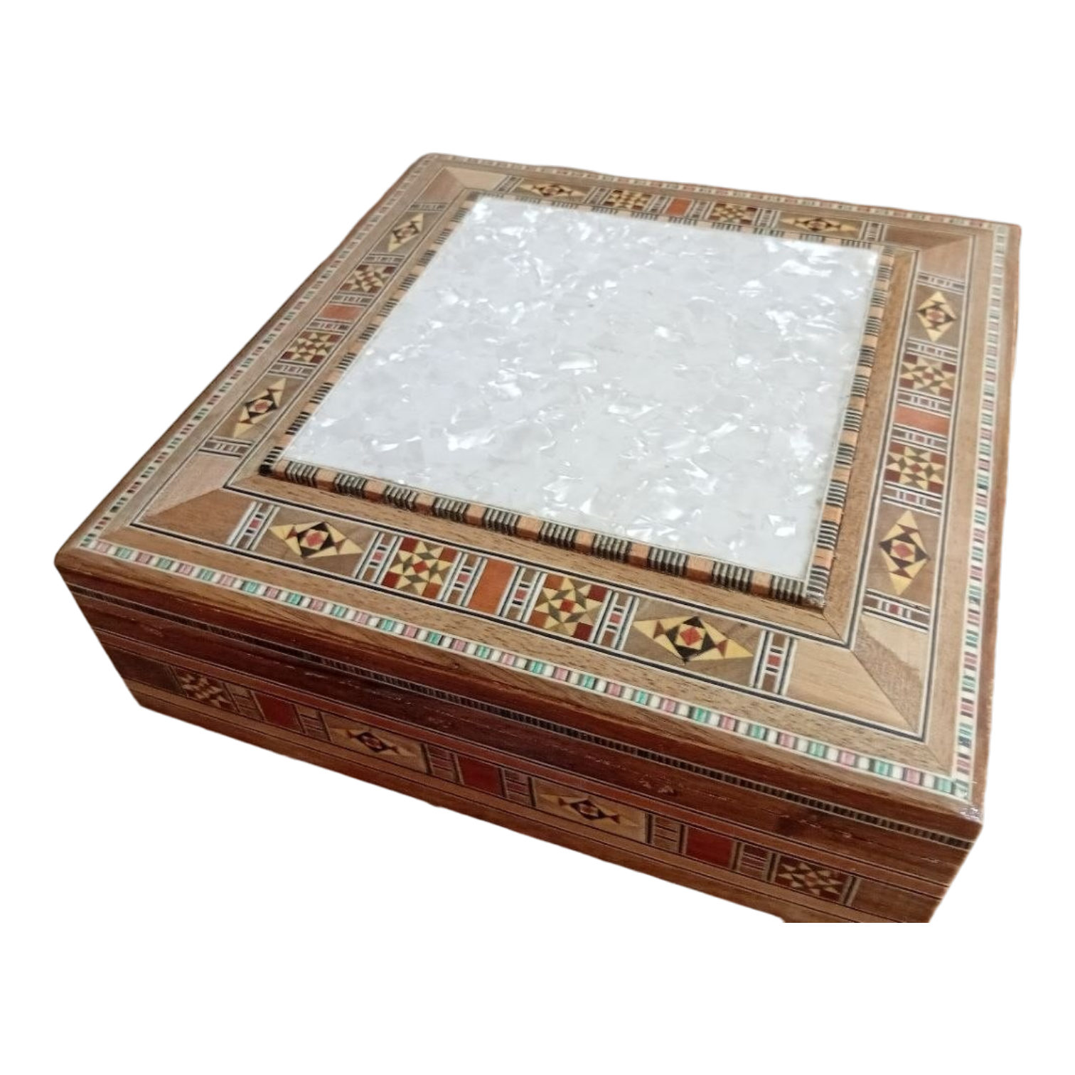 Square white nacre Damascene presentation box